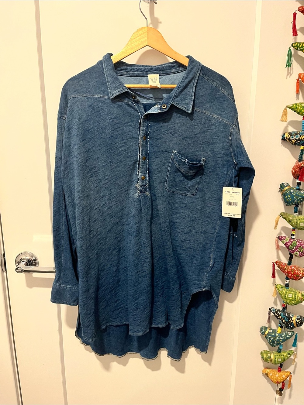 We The Free Indigo Washed Polo Tunic, XS, NWT